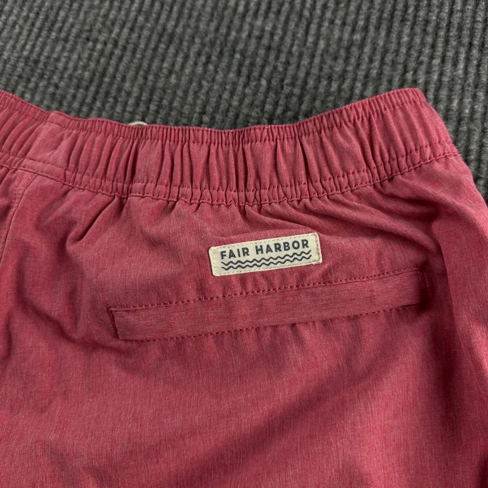 Fair Harbor Mens The Anchor Swim Shorts Red Heathered Recycled Stretch Large 8in